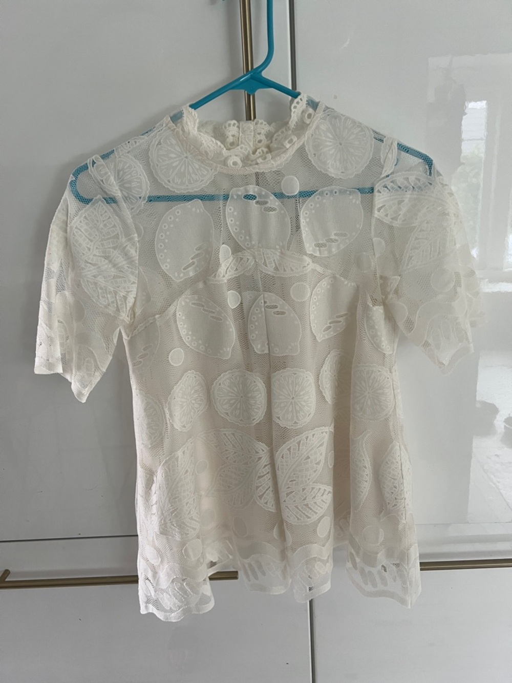 HD in Paris Cream Lace Short-Sleeve Overlay Top